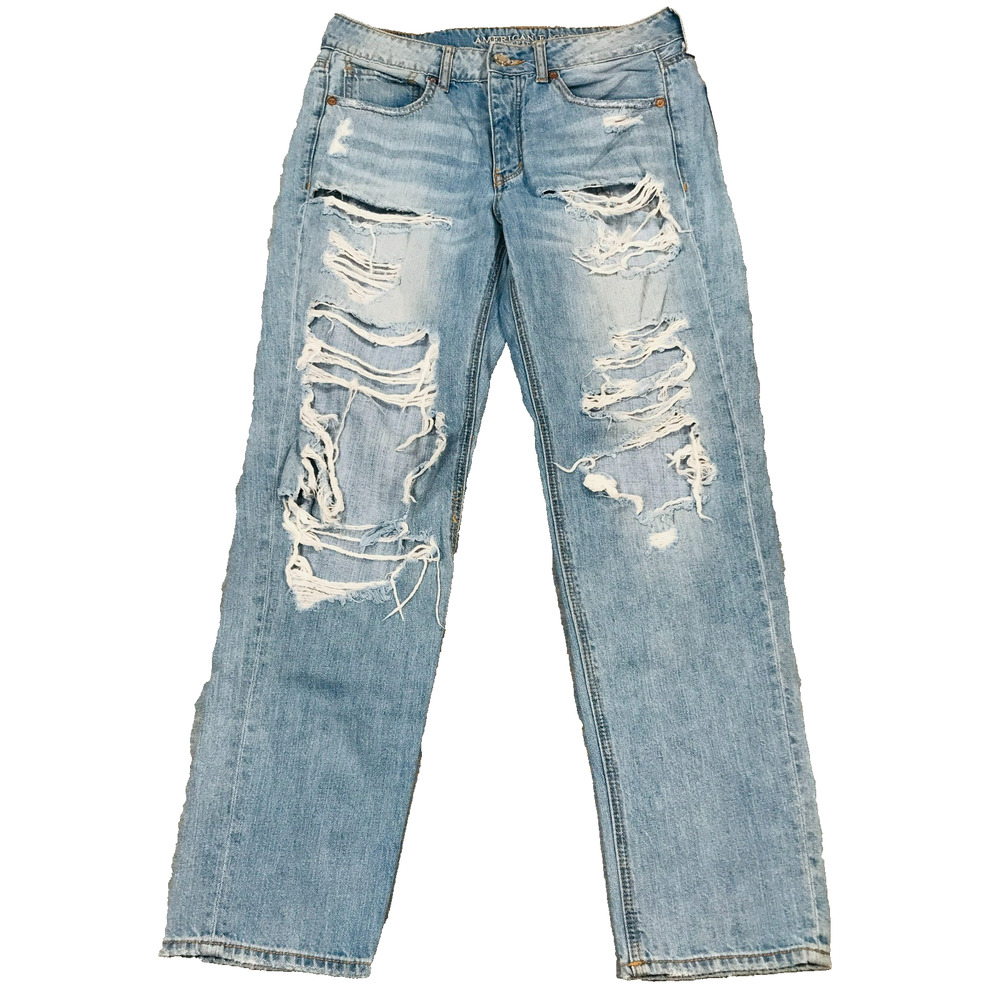 American Eagle Womens 6 Tomgirl Blue Jeans Ripped Distressed Button Fly Cotton K